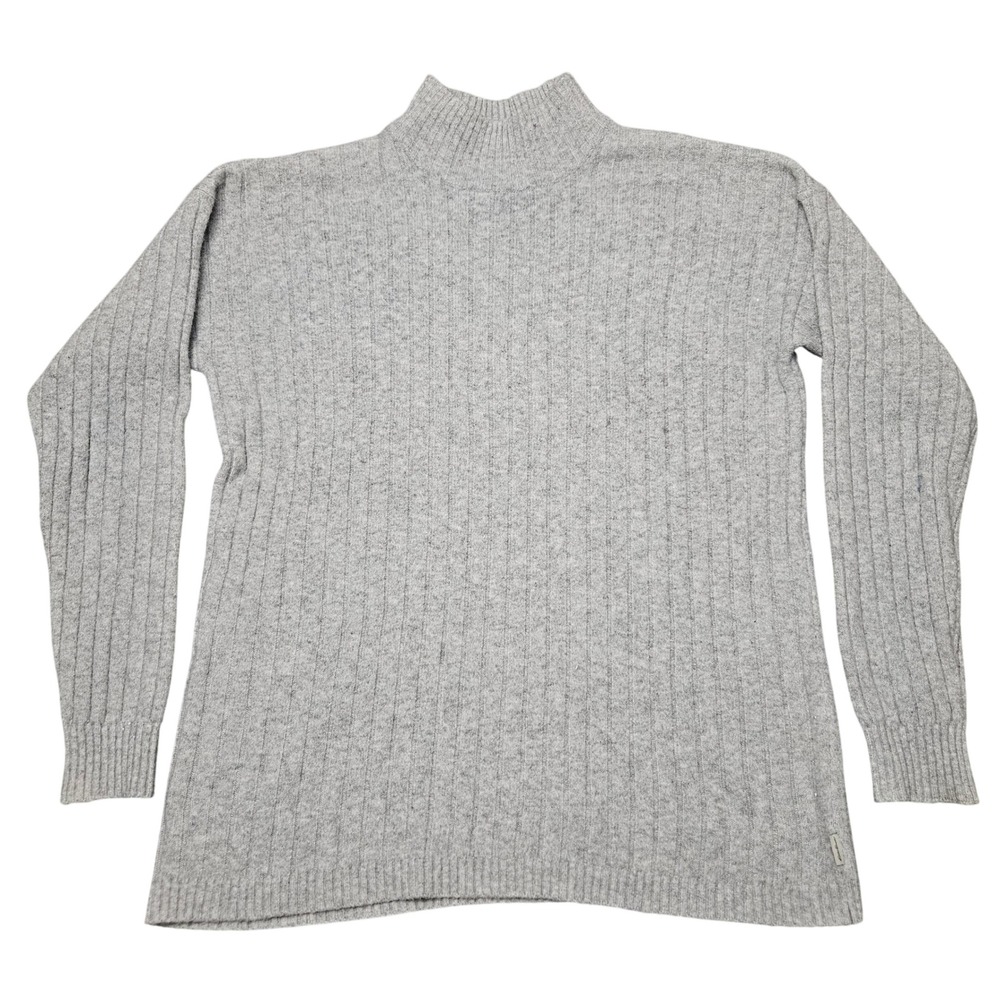 Eddie Bauer Sweater S Gray Ribbed Mock Neck Cozy Casual Minimalist‎ Neutral Cozy